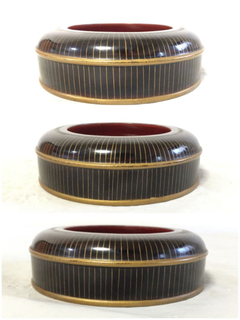 漆芸 鳳凰蒔絵 足付段重 蓋物 骨董 時代物 Mラ