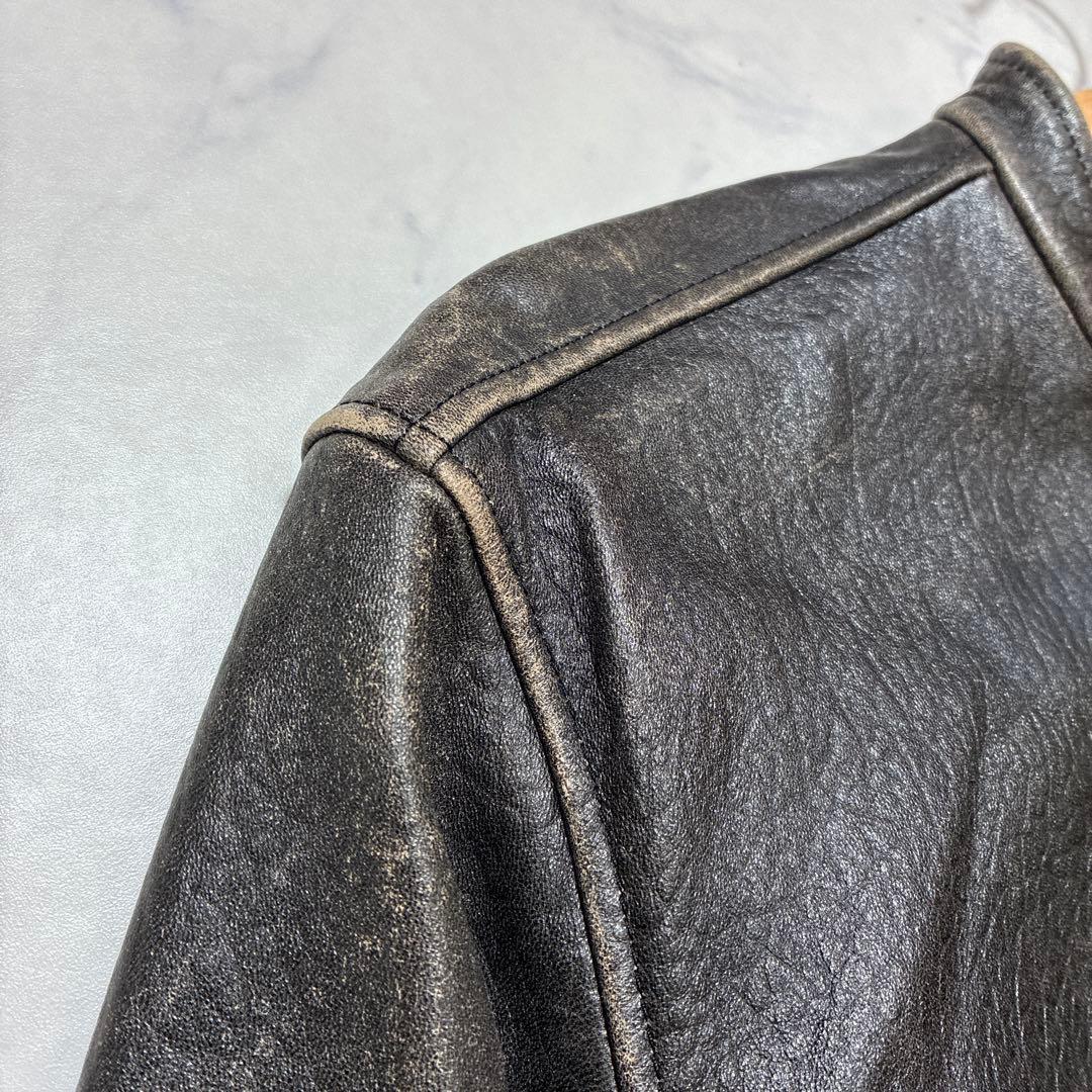 美品✨エイジング加工 シングル ライダースジャケット 羊革 ブラック XL 50
