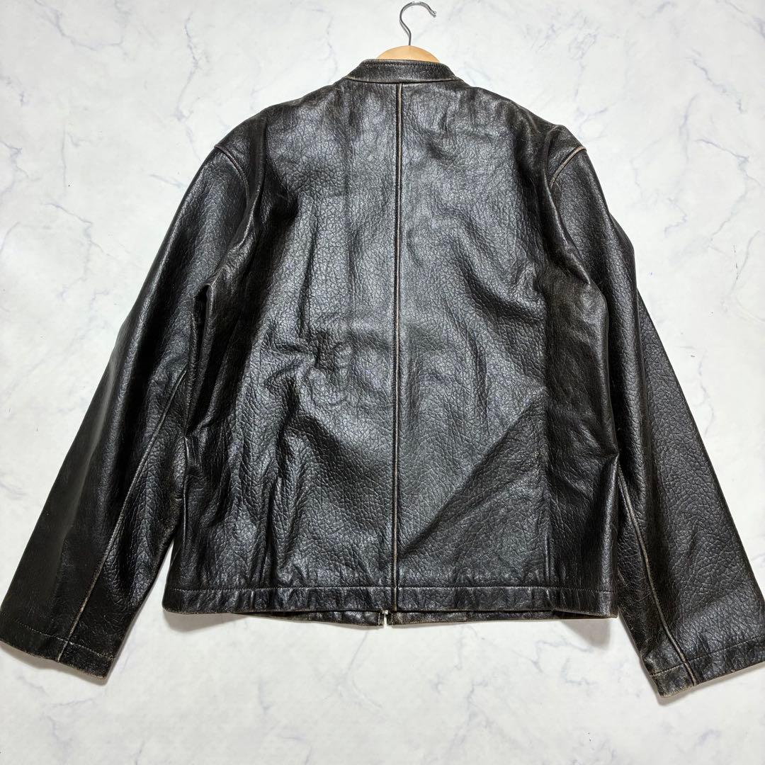 美品✨エイジング加工 シングル ライダースジャケット 羊革 ブラック XL 50