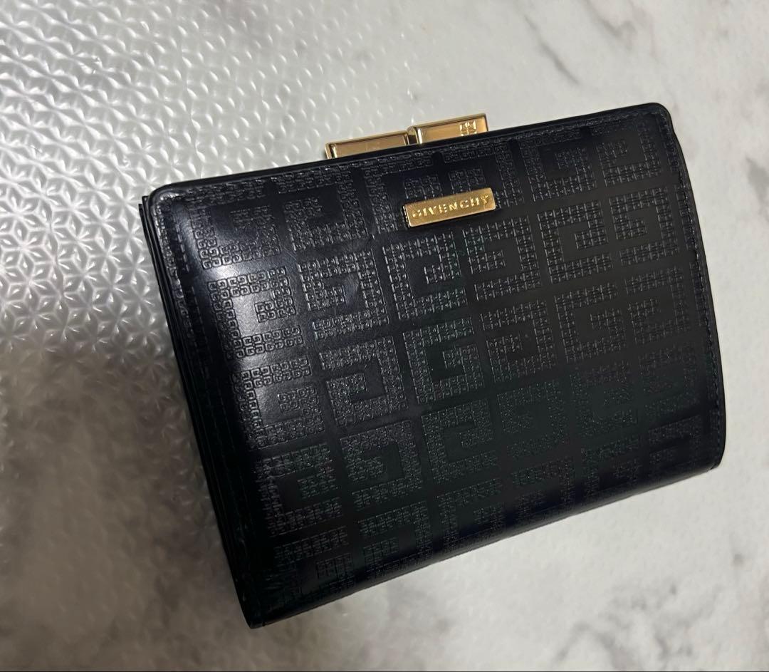 レア品　ジバンシー GIVENCHY ヴィンテージ　折り財布　総柄　ガマ口　黒