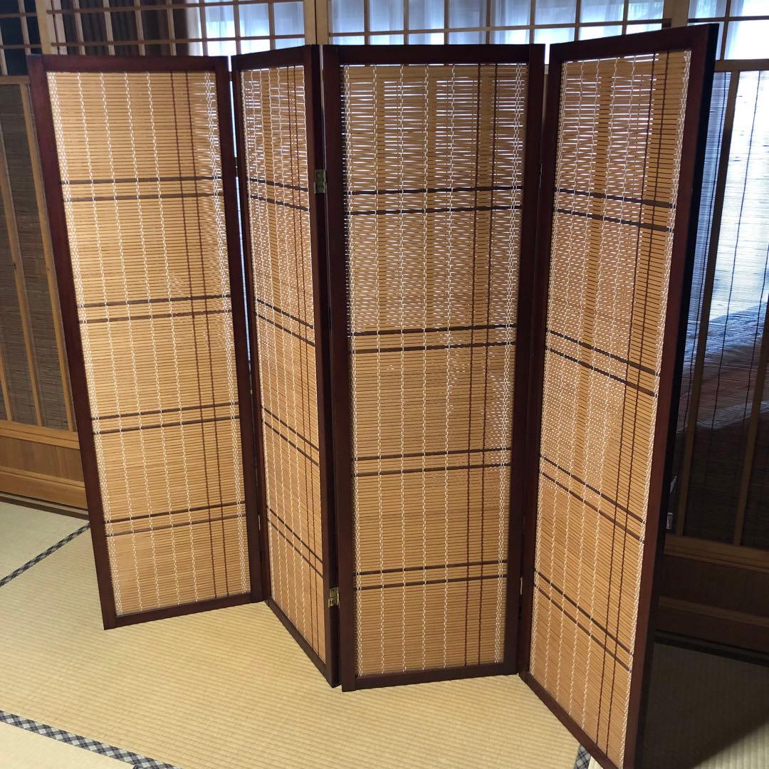 木製フレーム竹製パネル　4連パーテーション