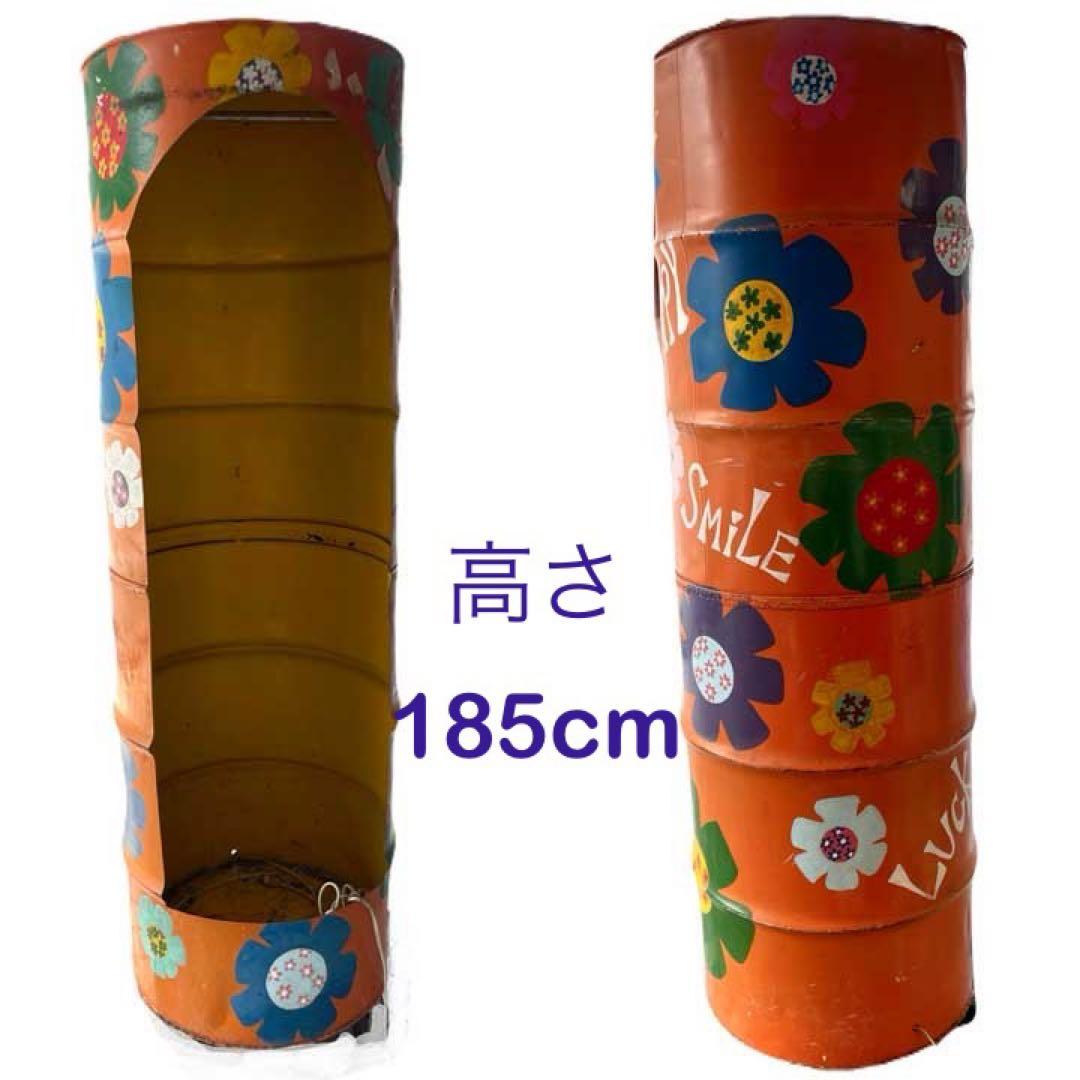 ドラム缶　リメイク大型　オブジェ　ディスプレー置物　オレンジ　店舗用品　店舗飾り