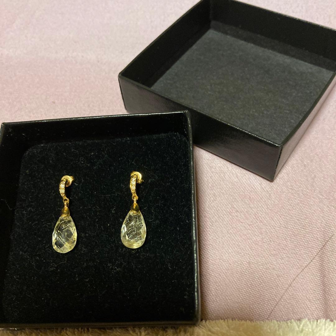 18K ルチルクォーツピアス(メレダイヤ入)