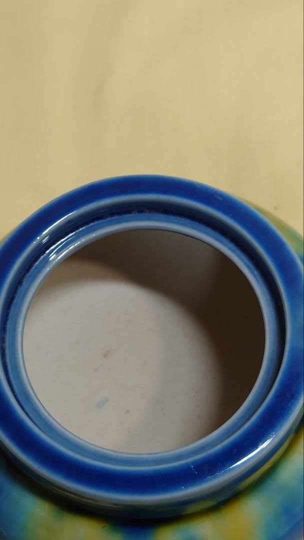 九谷　三代　徳田八十吉　正彦銘　碧彩釉　香炉　共箱