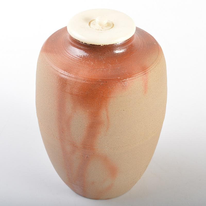 備前焼　木村陶峰作　火欅　肩衝茶入　仕覆付　共箱　V　R6896