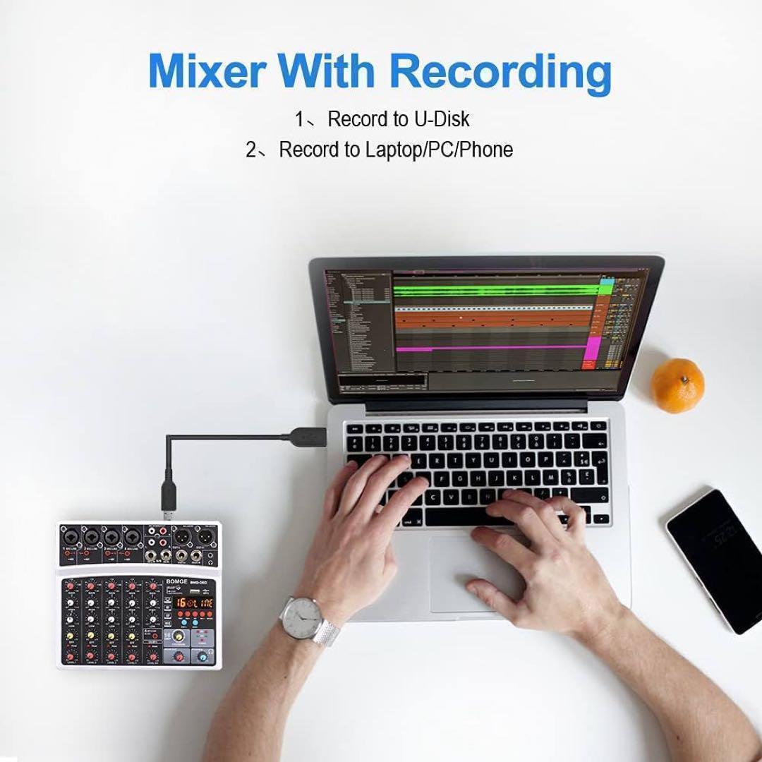 オーディオミキサー 6チャンネル DJ USB Bluetooth