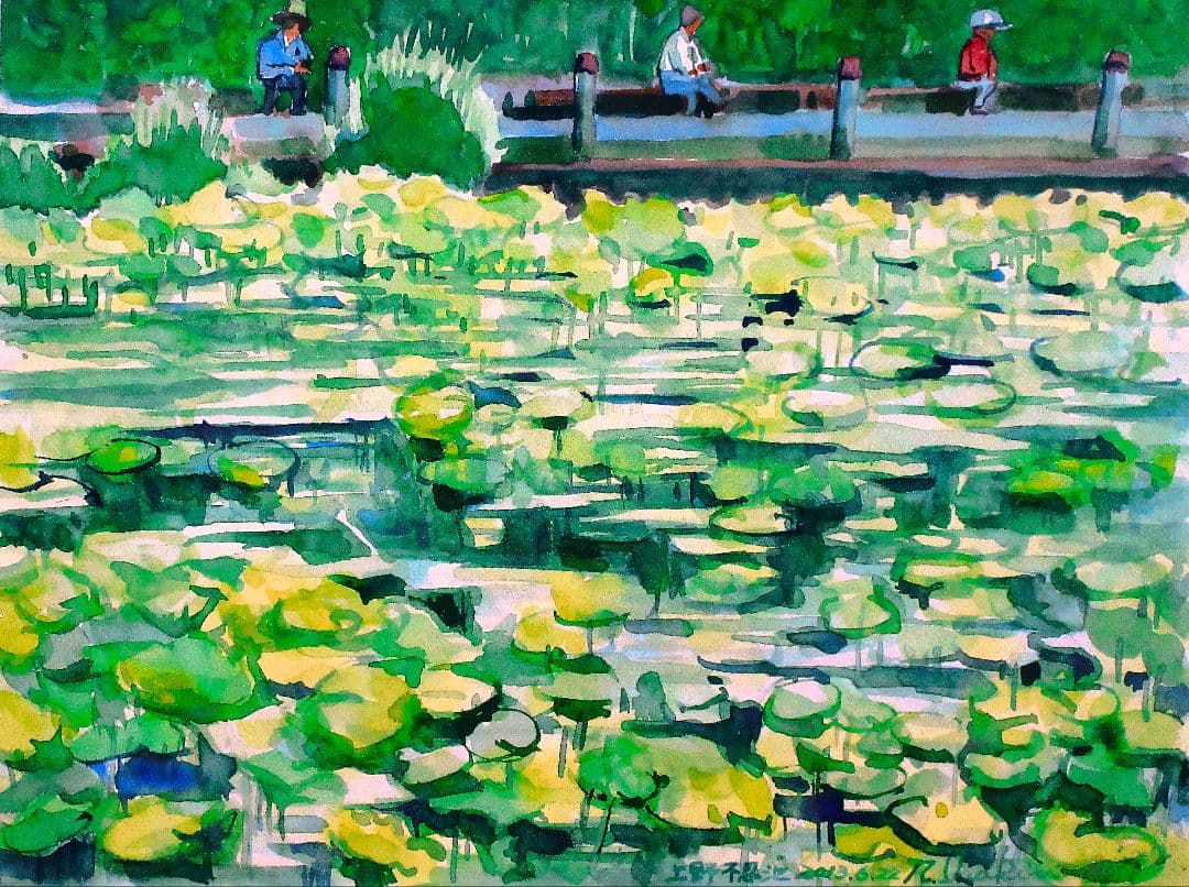 不忍池(上野公園)水彩画 額装済み