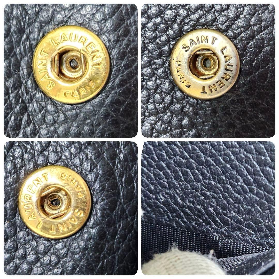 ✨極美品　現行デザイン✨サンローラン　三つ折り　カサンドラ　シボ革　ゴールドロゴ