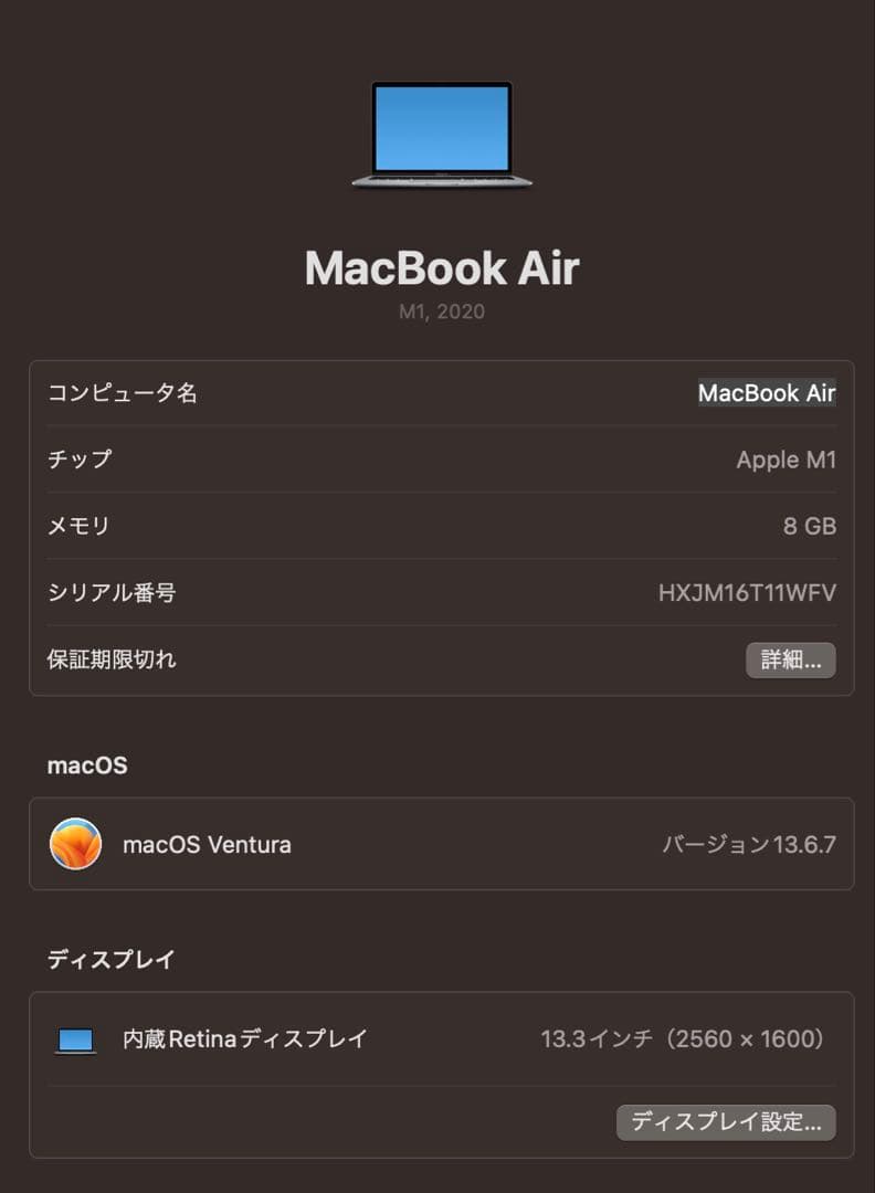 Apple MacBook Air M1 2020 13.3インチ 256GB