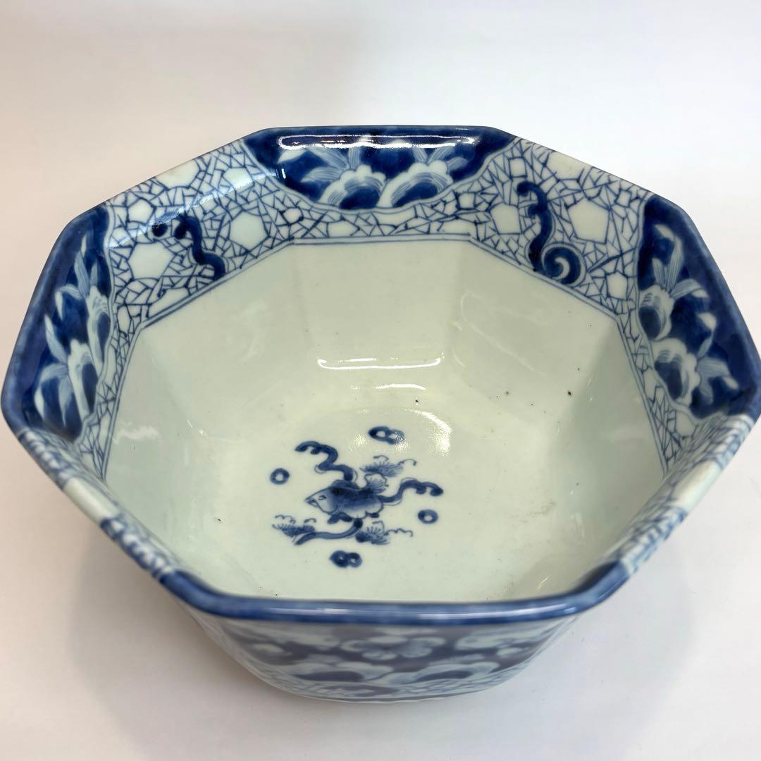 古伊万里　金魚　梅　波　八角鉢