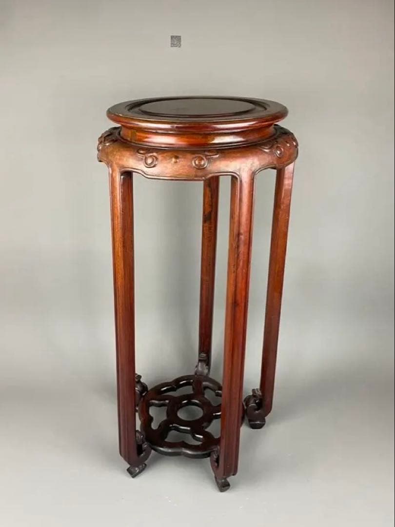 中国古玩 唐木造 高卓花台 五足花台 古唐木 飾台栽台 香炉台 紫檀 花梨 彫刻