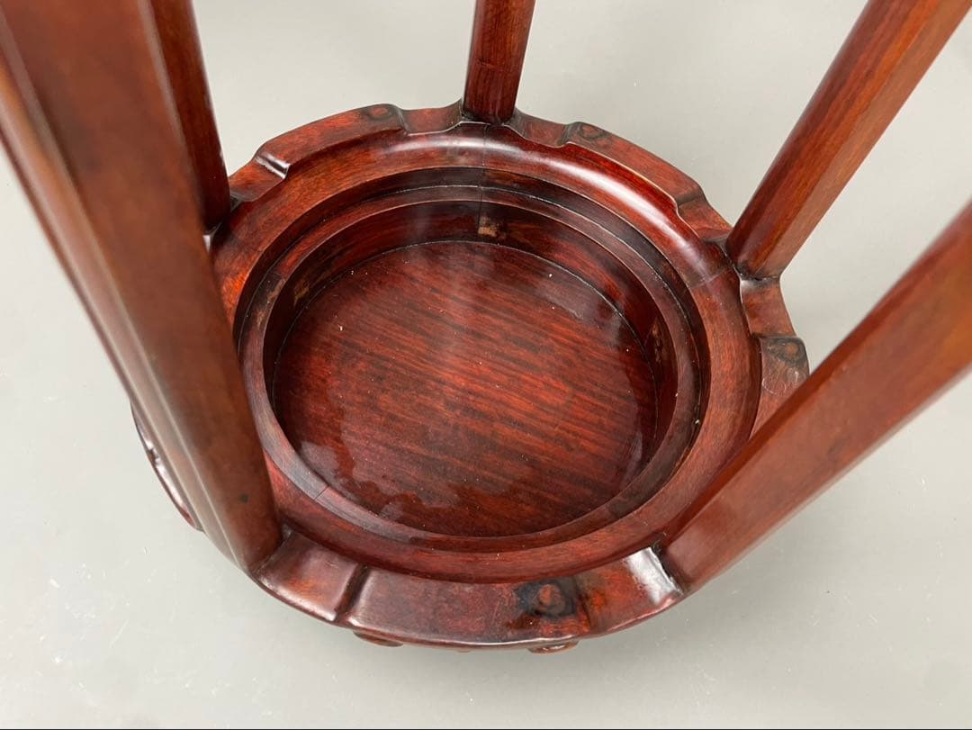 中国古玩 唐木造 高卓花台 五足花台 古唐木 飾台栽台 香炉台 紫檀 花梨 彫刻