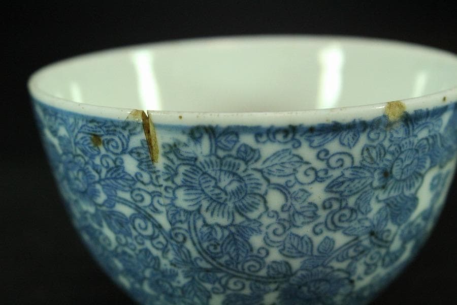 煎茶 染付 碗 五件 時代物(K-LC763)