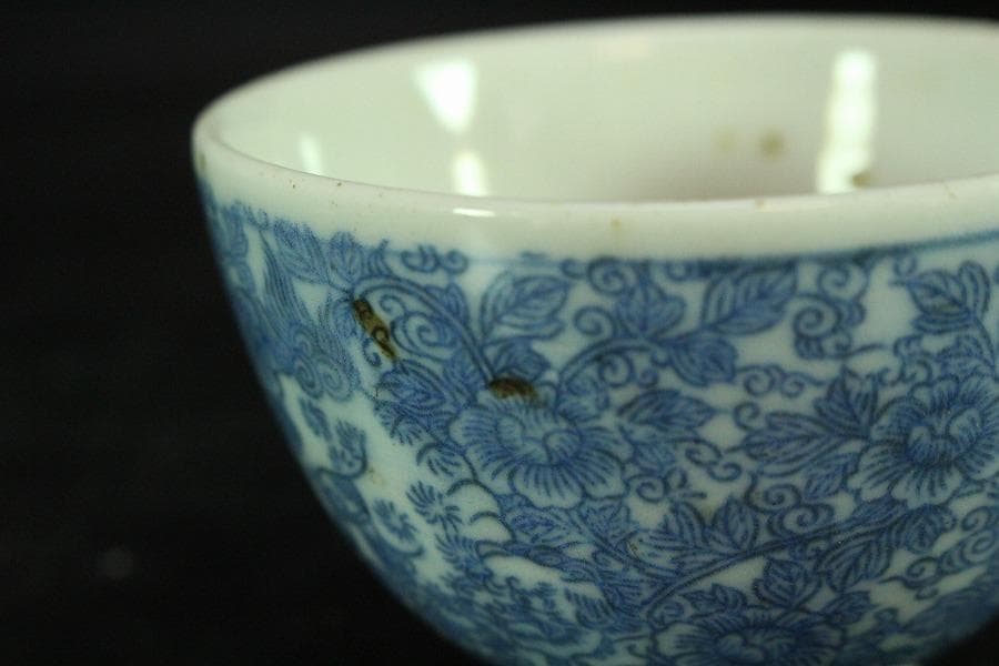 煎茶 染付 碗 五件 時代物(K-LC763)