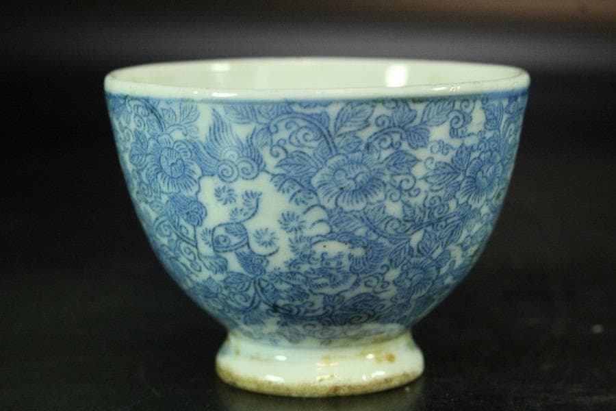 煎茶 染付 碗 五件 時代物(K-LC763)