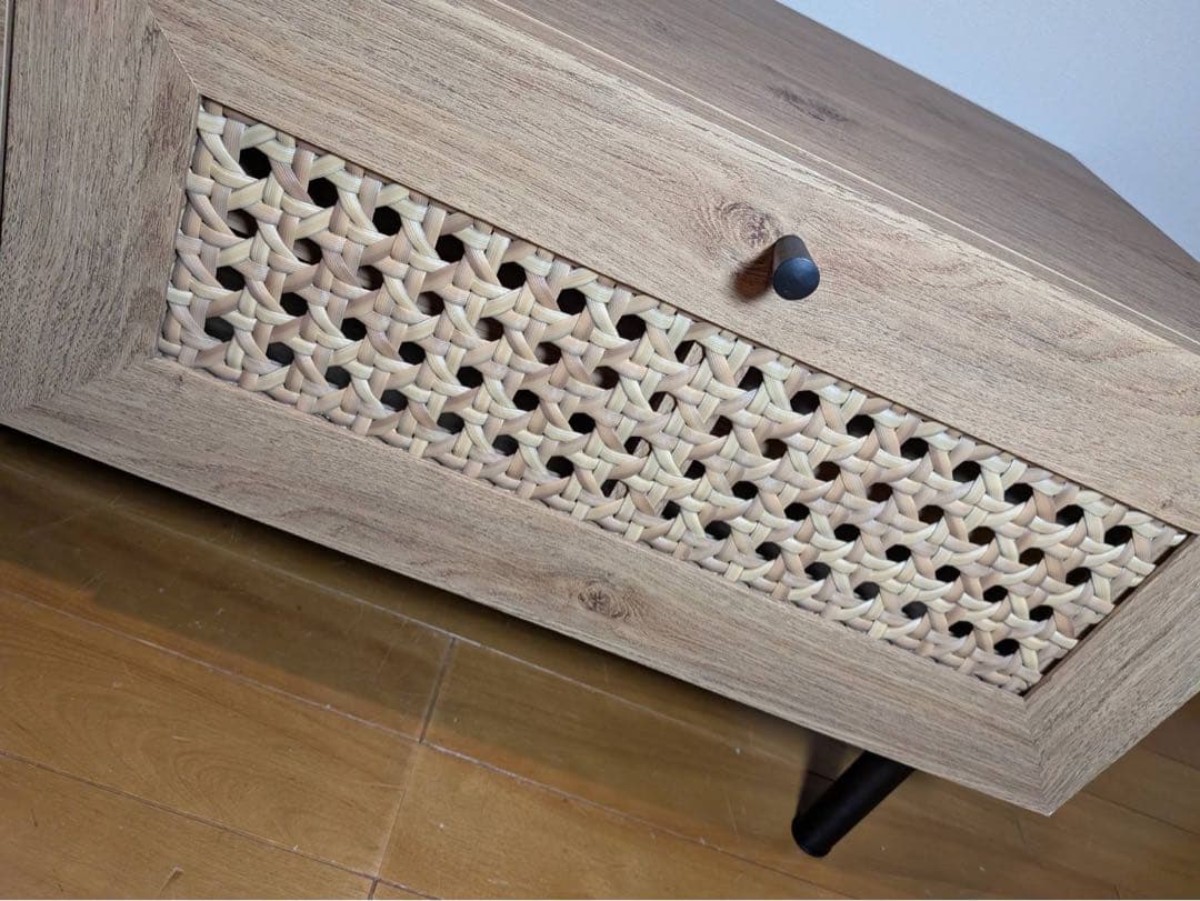 ■送料込■LOWYA ラタン調 木製テレビボード 机TV台 ラックローデスク収納