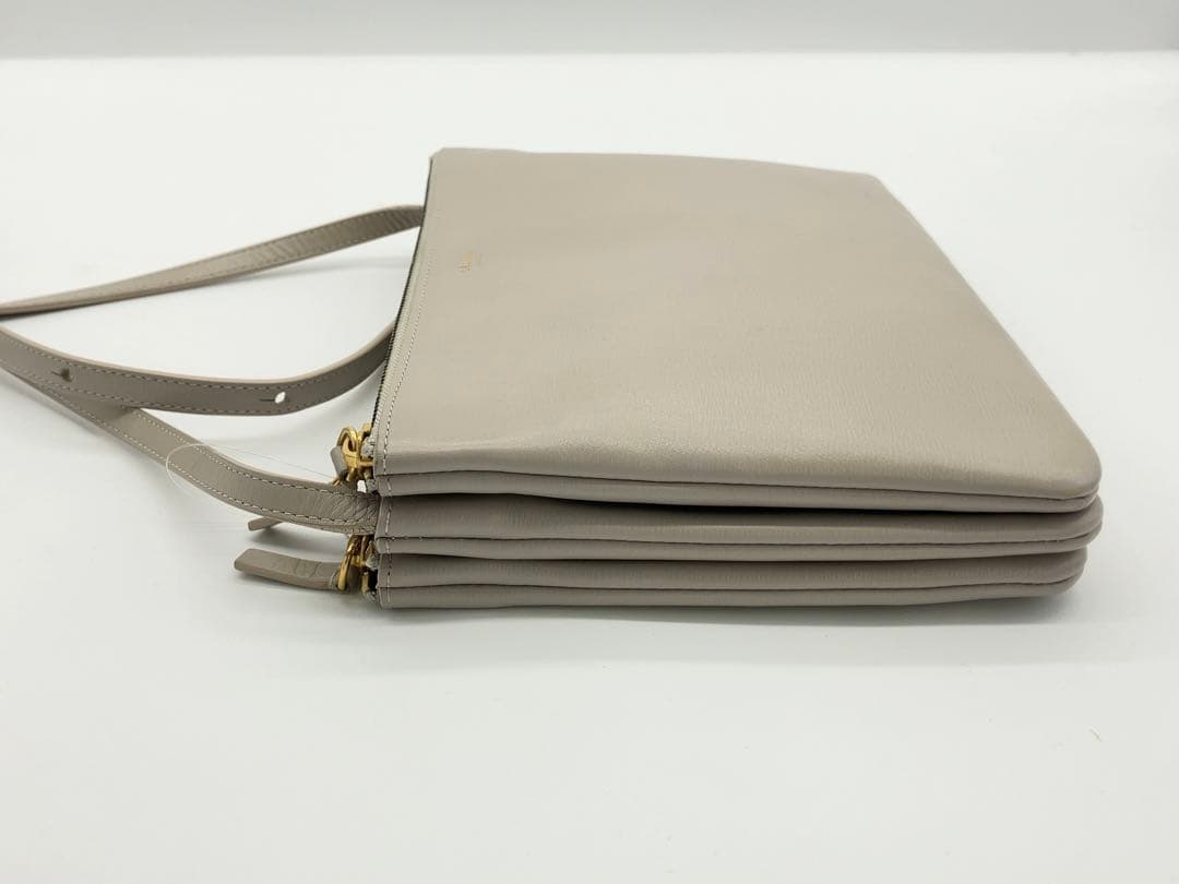CELINE トリオ ラージ レザー ショルダーバッグ ライドグレー