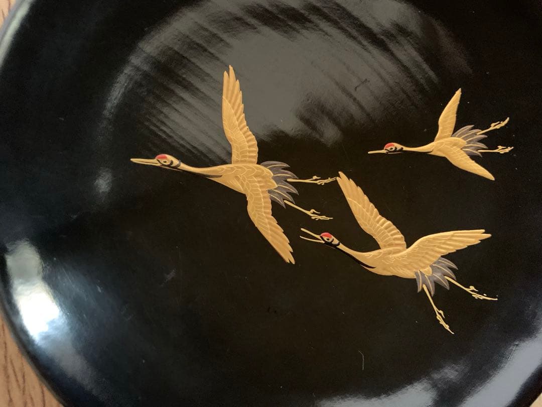 輪島塗　木製漆塗吸物椀8客　見返し蒔絵　汁椀　時代物　松　鶴　お正月　未使用品