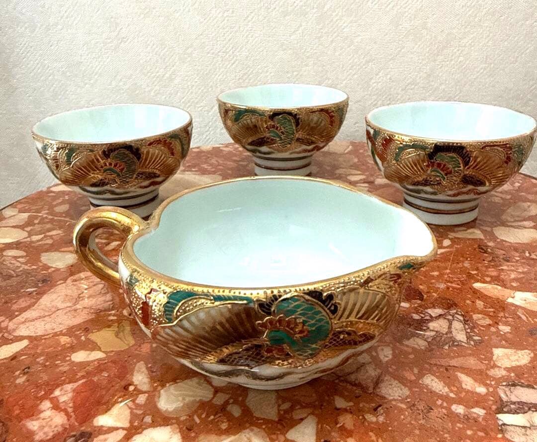 ☆高級アンティーク 骨董 茶器セット ぐい呑み 美品希少 金彩 清水焼き?!