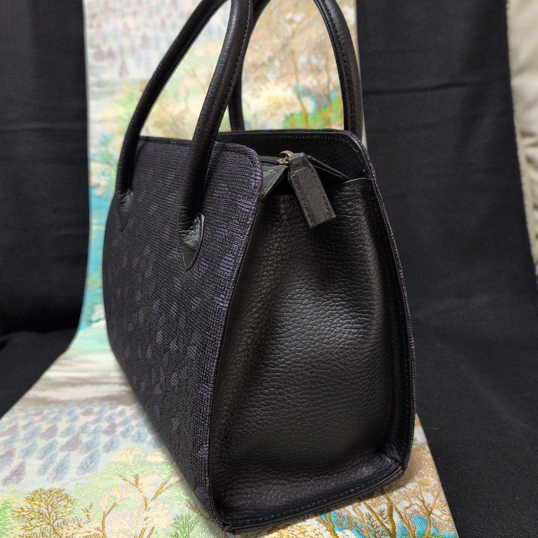 高級利休バック　黒紫花弁　 シンプル トートバッグ 和装バッグ新品