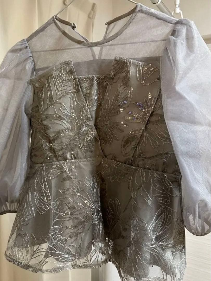 LEJAシアーパフスリーブペプラムスパンコール花柄Iラインドレス オケージョン