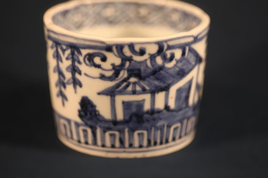 517　古伊万里大振染付唐子踊図蕎麦猪口　幕末