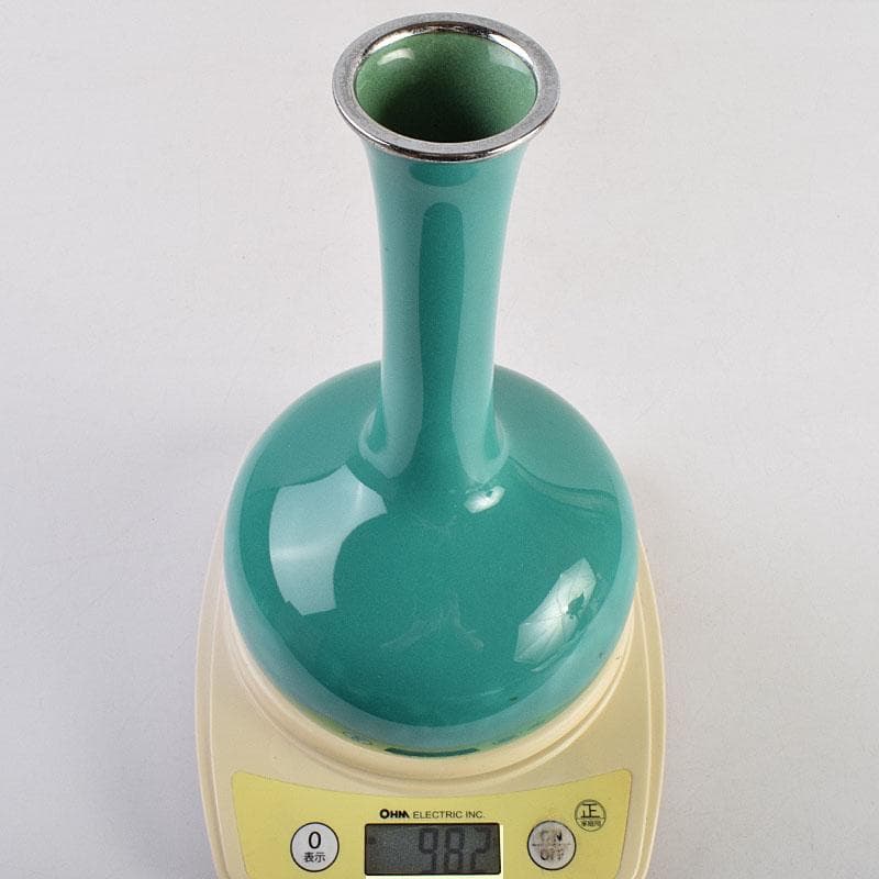 七宝焼　安藤七宝店　緑釉　花文　花瓶　合わせ箱　C　R9385H