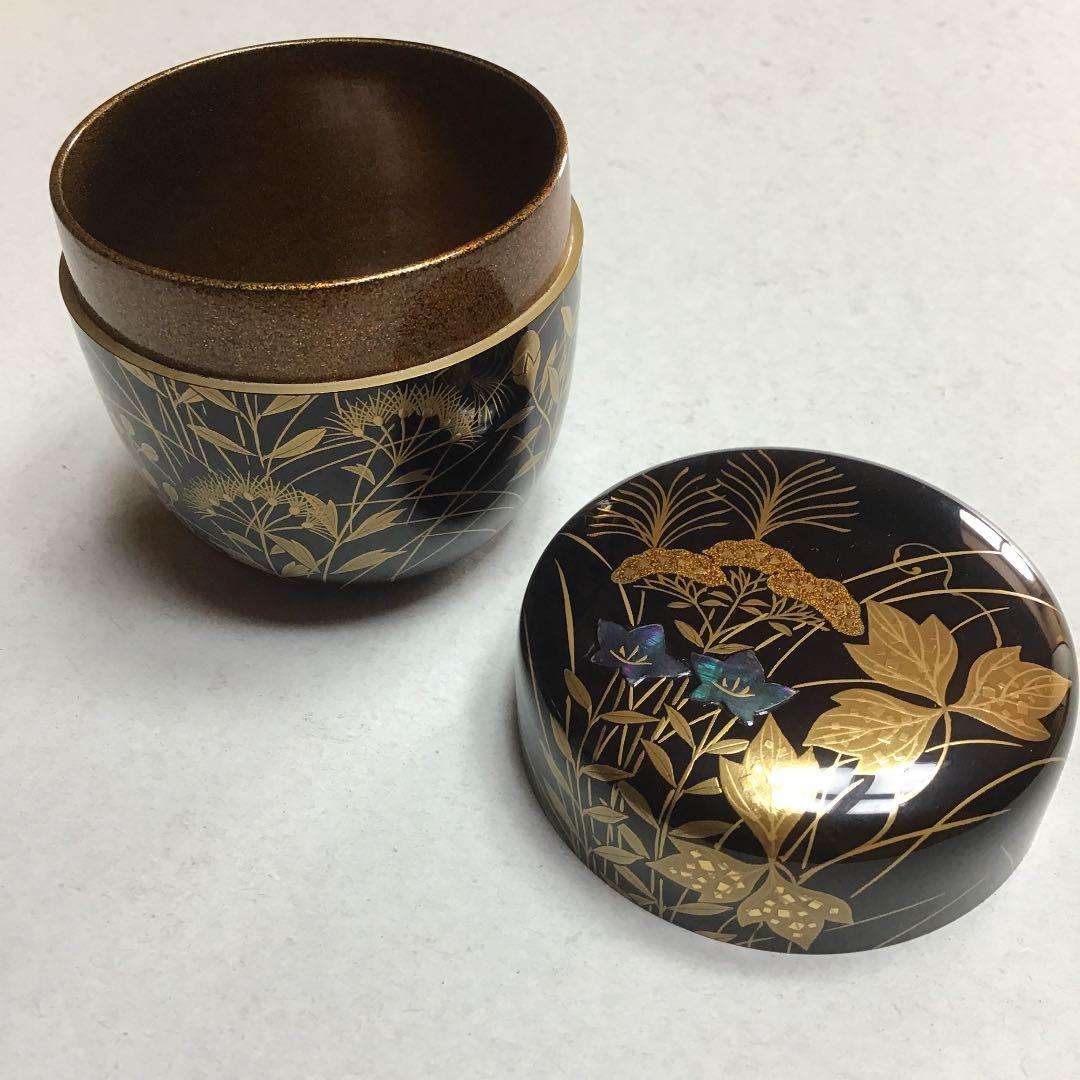 棗　秋草蒔絵　螺鈿　利休棗　茶平一斎　輪島塗　漆芸　人間国宝　秋の七草　共桐箱