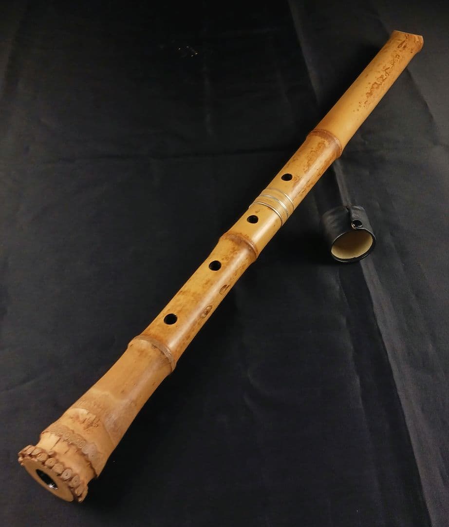 Y3110-1 琴古流 尺八 月童 銀三線 全長67㎝ 竹製