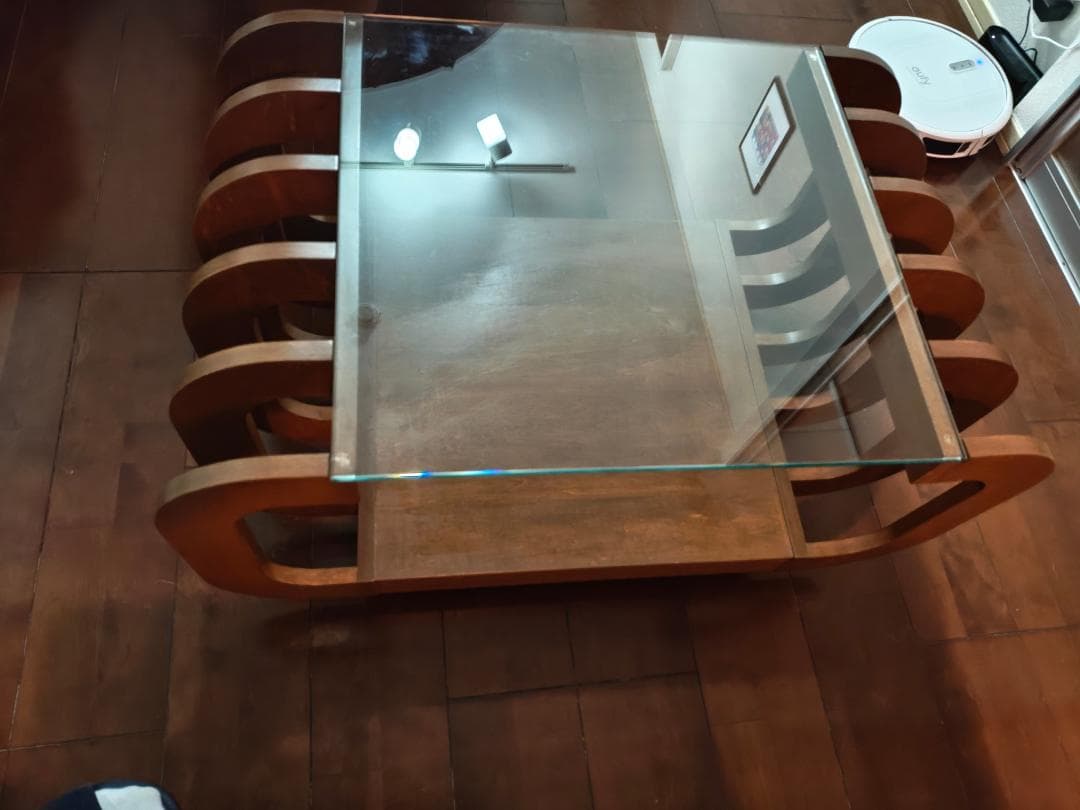 北欧レトロ 湾曲型 木製 コーヒーテーブル サイドテーブル キャスター付き