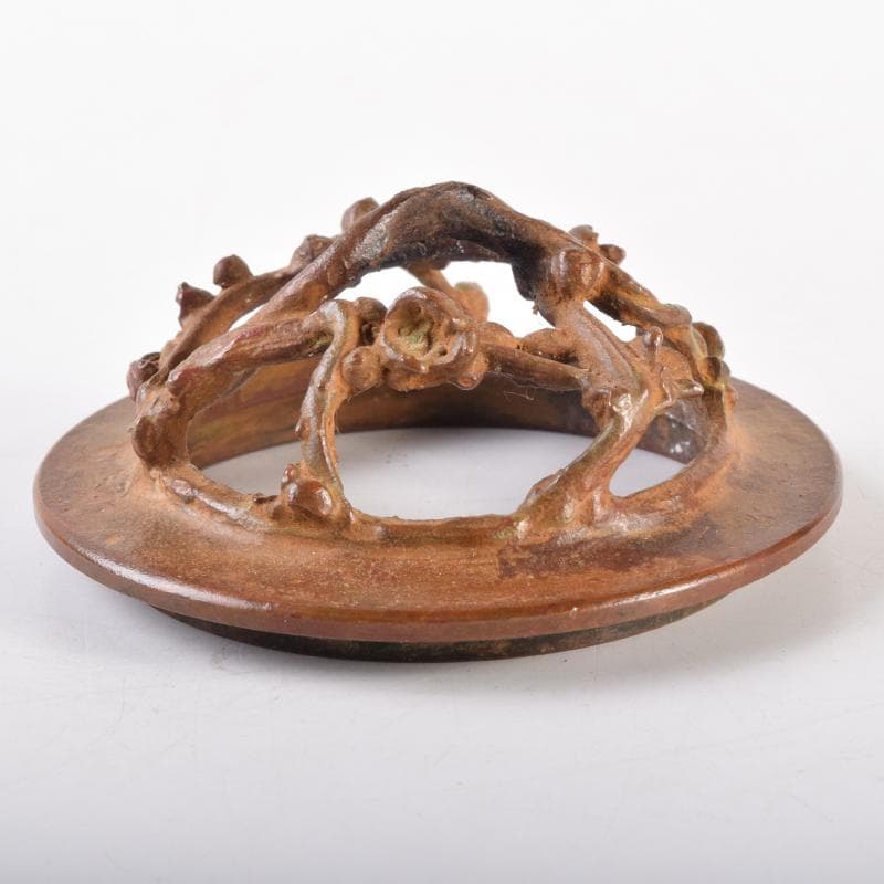 高岡銅器　三好三治造　蝋型鋳銅　花草文香炉　共布共箱　V　6971