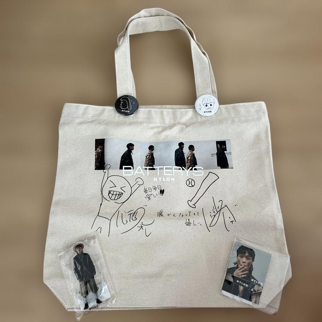 バッテリーズ サイン付きトートバッグ.缶バッジ.アクスタ.ステッカーセット