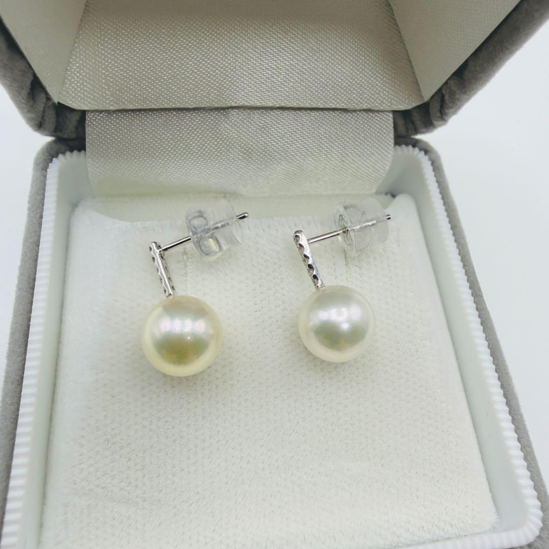 【新品】Pt900 アコヤ真珠 ピアス 8.0mm ダイヤ0.054ct伊勢志摩