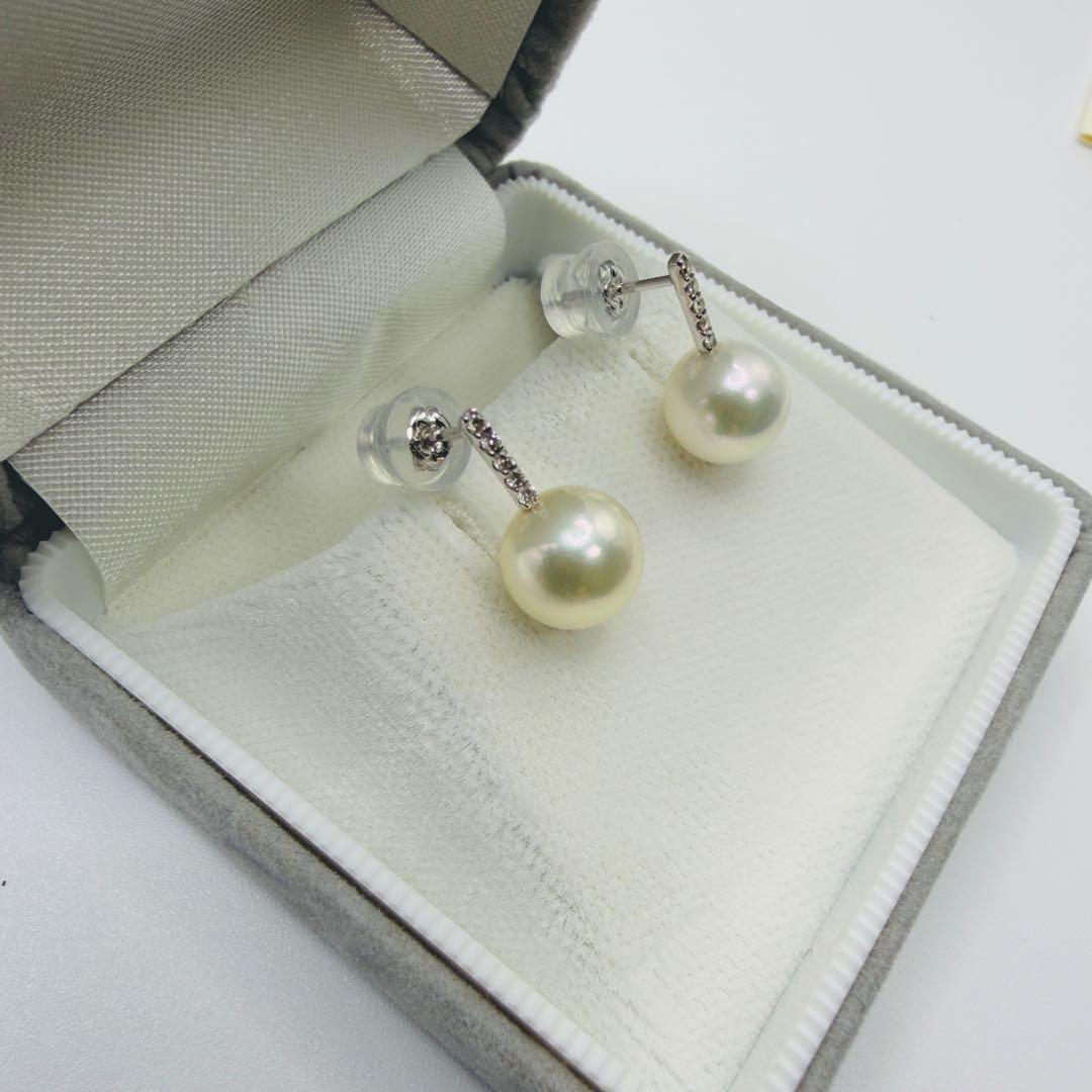 【新品】Pt900 アコヤ真珠 ピアス 8.0mm ダイヤ0.054ct伊勢志摩