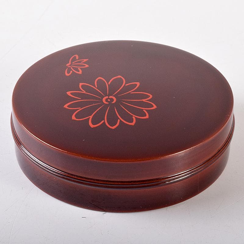 茶道具　岡本漆専堂造　留塗　菊ノ画　丸香合　八幡宗豊花押　共箱　C　R7965