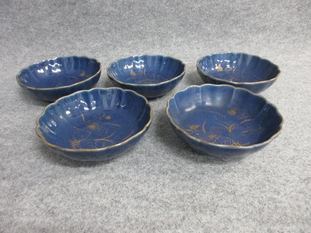 古伊万里瑠璃金彩あざみ図なます皿5枚 [B25908]