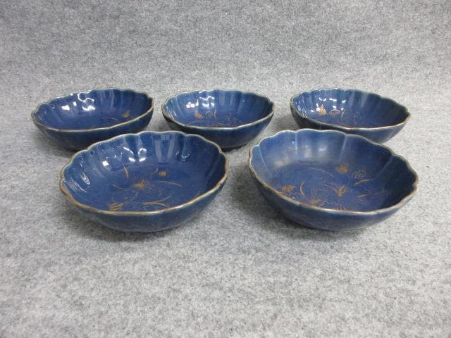 古伊万里瑠璃金彩あざみ図なます皿5枚 [B25908]