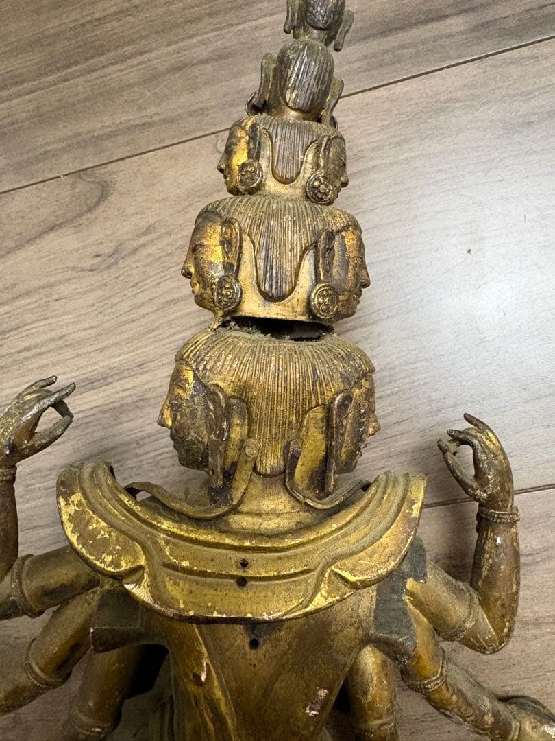 h*k様 八臂十一面塗金観音立像　古銅製 清時代 古董 重約1100克