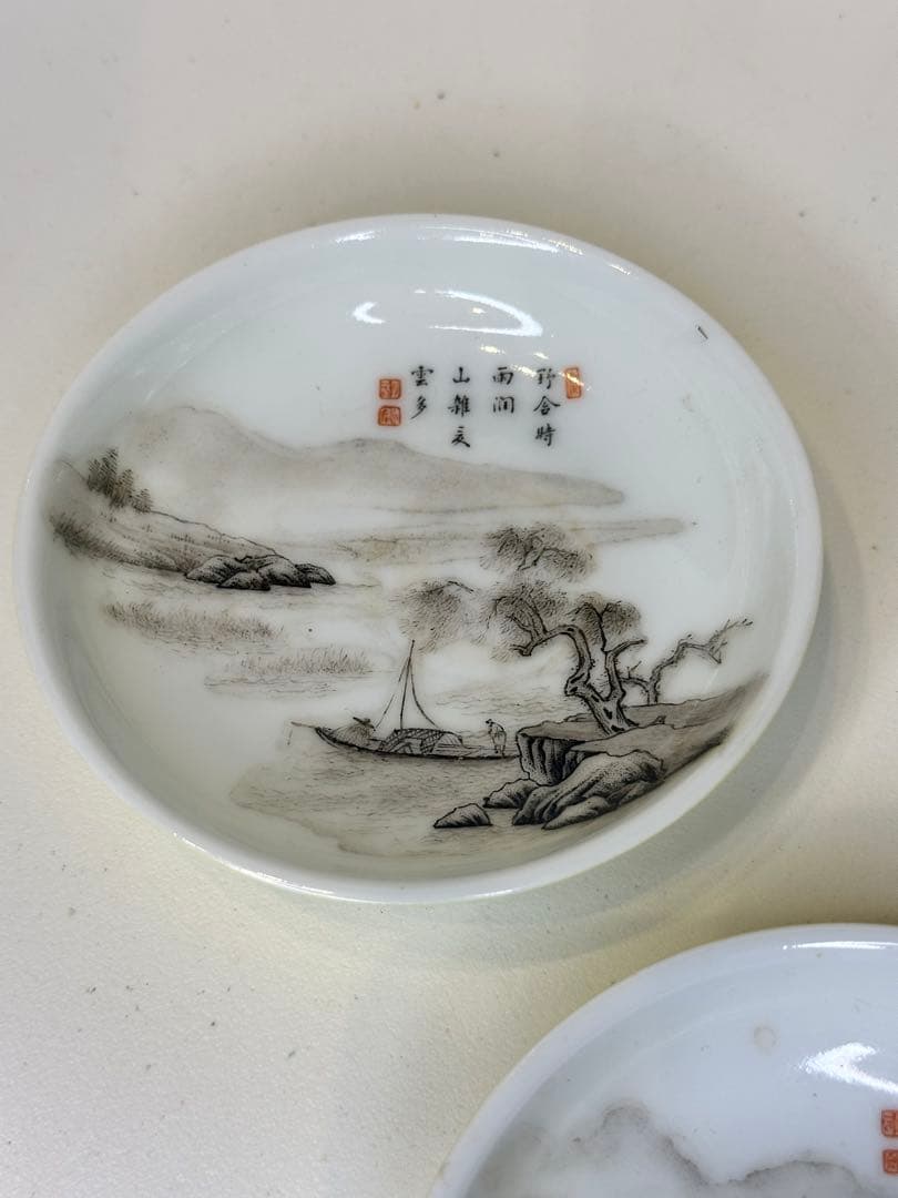 qucol lect大清雍正年製 小皿 2枚セット 風景画 陶磁器 骨董