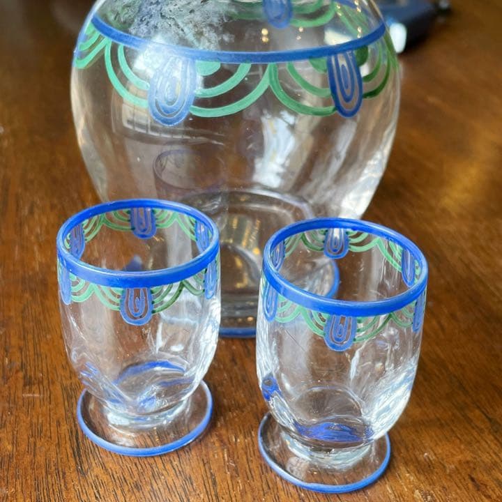 フランスアンティーク デキャンタとグラス2個