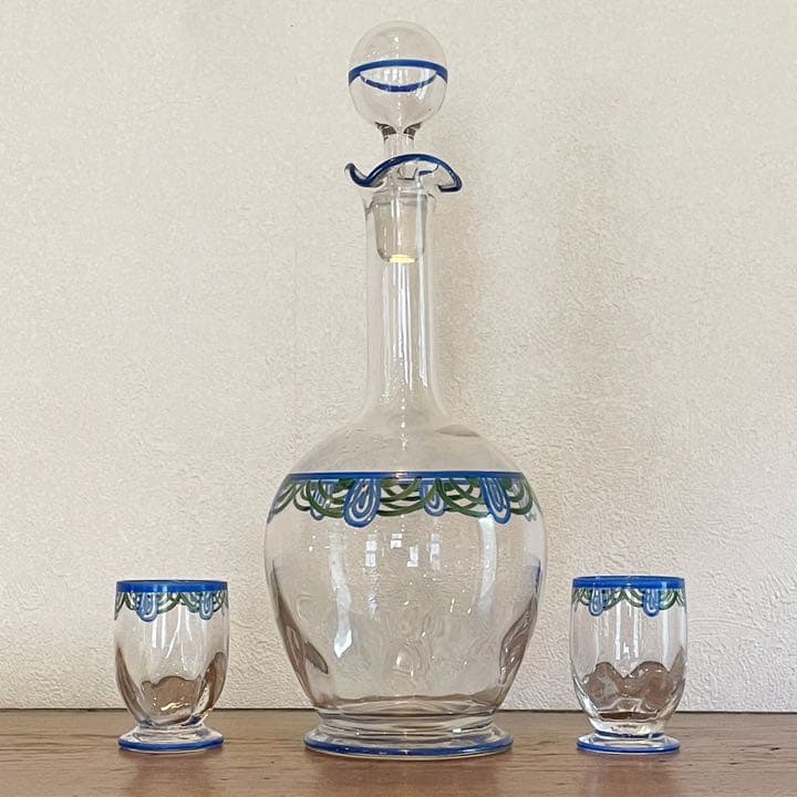 フランスアンティーク デキャンタとグラス2個