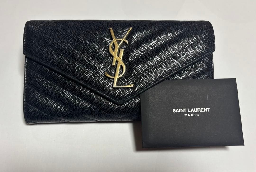 美品　SAINT LAURENT 二つ折り財布 黒 レザー