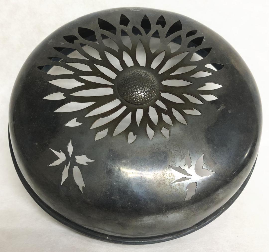 古青磁大香炉 純銀火屋付約174g 修復あり 茶道 香道 陶器 WWTT195