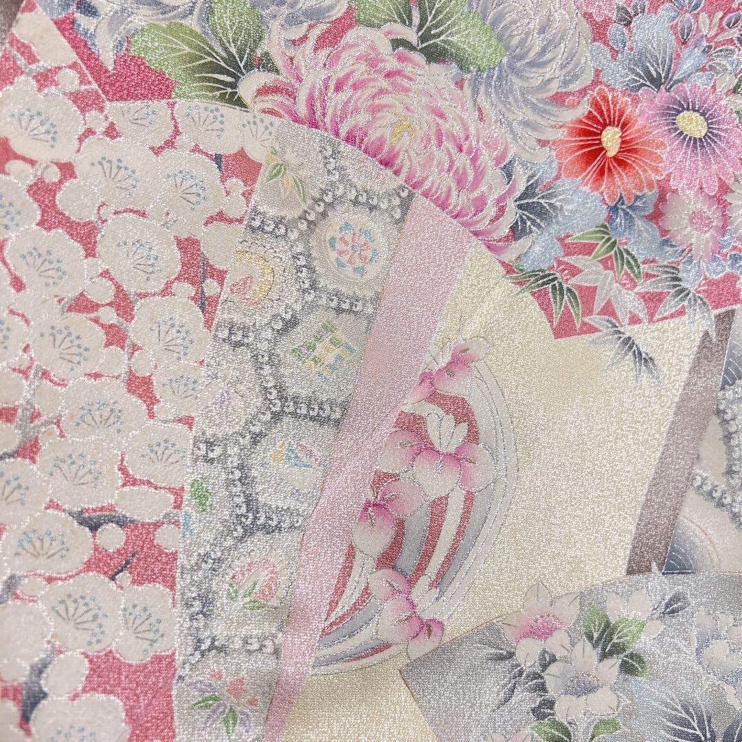 振袖　刺繍　牡丹　乱菊　霞　熨斗　花模様　成人式　着物　125tz