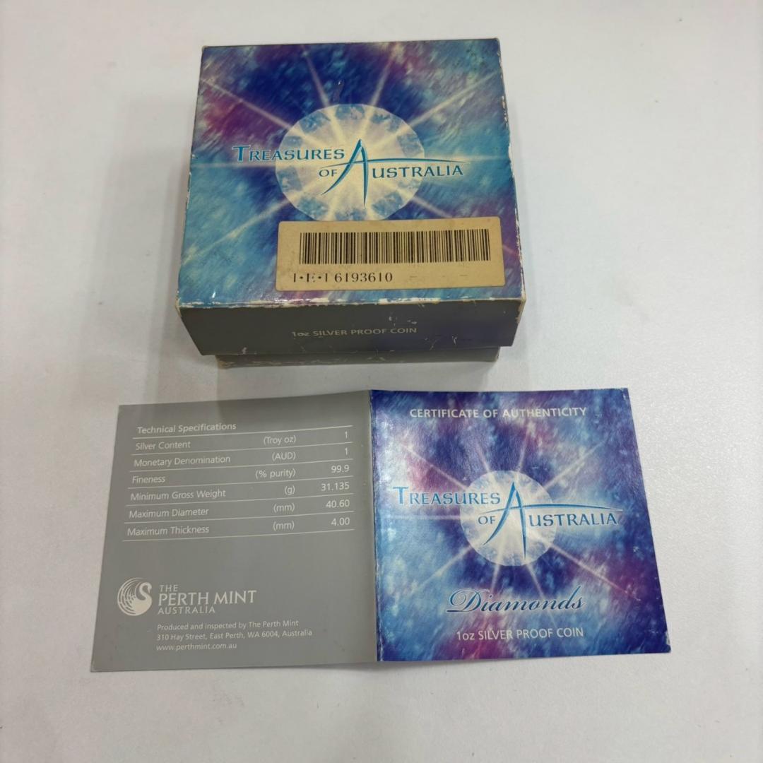 091:オーストラリア 2009年1ドル銀貨1ozエリザベスⅡダイヤ原石入