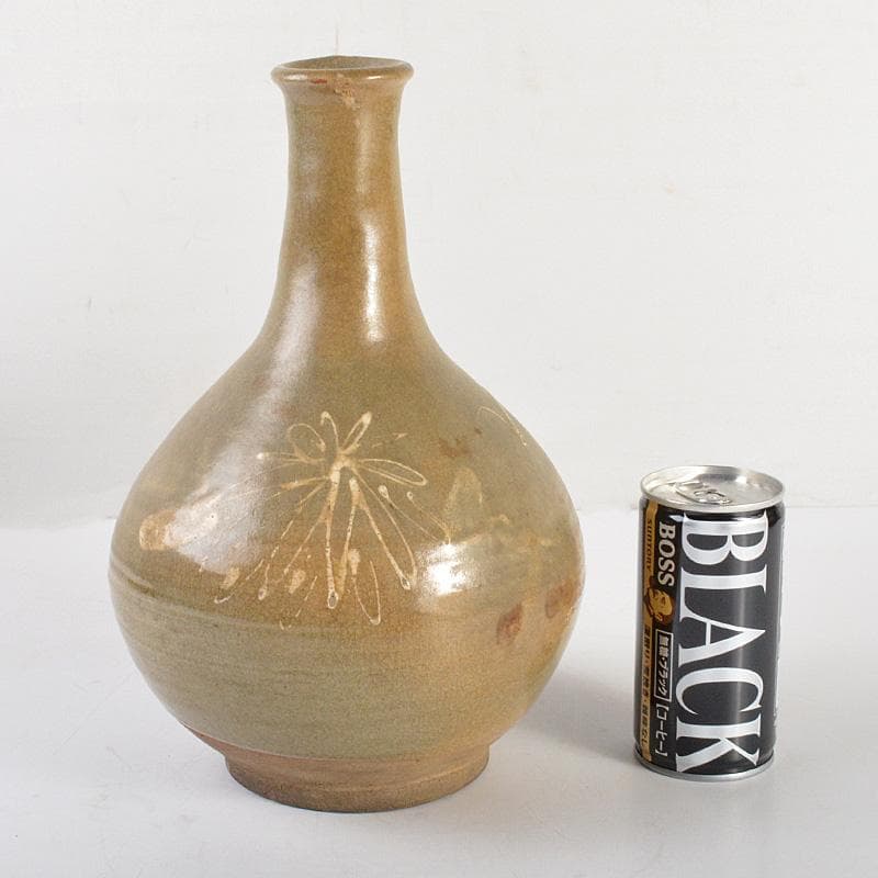 朝鮮　高麗青磁　花卉文　長頸瓶　C　6104C