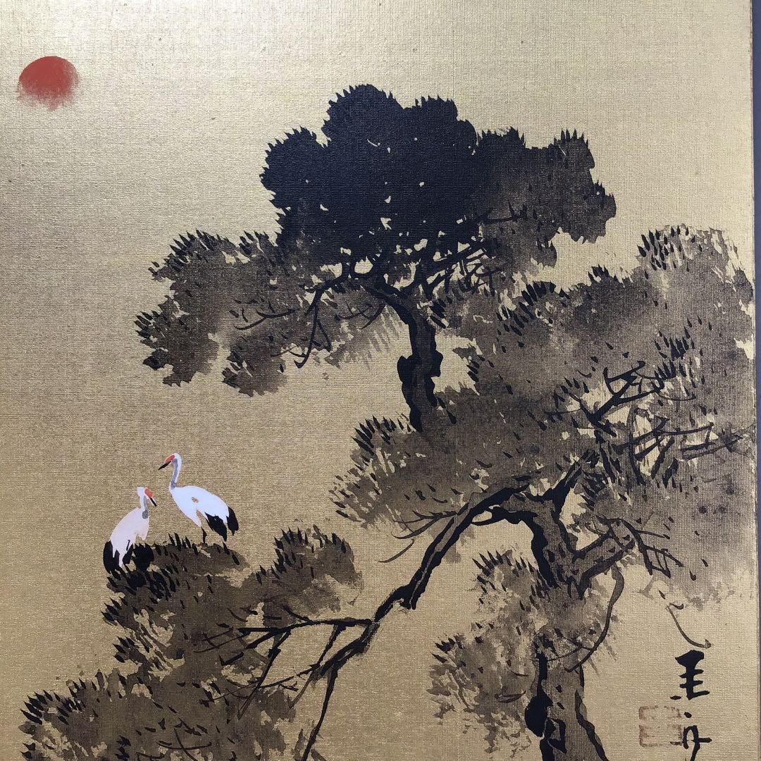 色紙　松、鶴、旭日を金地に描いた吉祥画　配送用袋　S1039SS