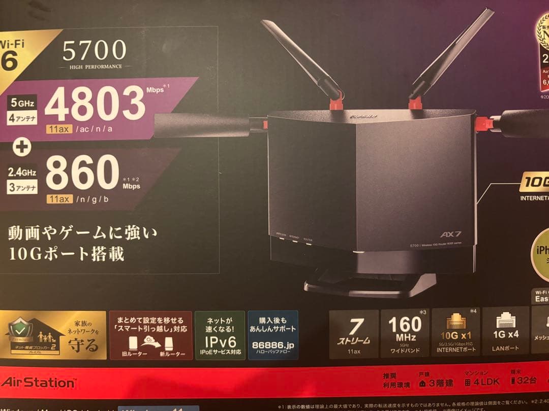 Wi-Fi 6 無線LANルーター 5700Mbps 10Gポート搭載