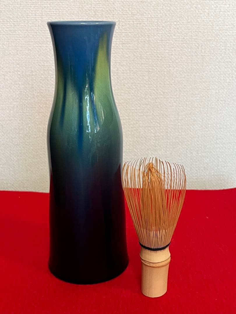 人間国宝  三代 徳田八十吉  碧明釉 花入 管理T223 共箱 共布 陶歴付