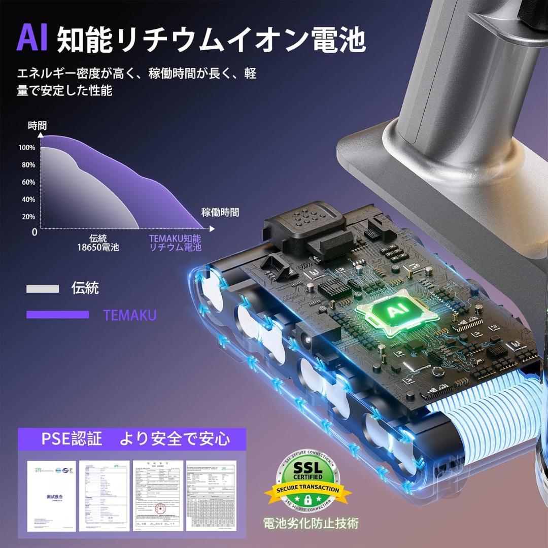 59【2026年モデル】コードレス掃除機　強力吸引　LEDライト付　サイクロン式
